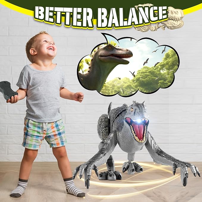 Remote Control Dinosaur, Realistic Dinosaur Toys for Kids 3-5, 2.4GHZ, Walking,Rechargeable, 3D Eyes, 3 Sound Effects, Demo Function, Jurassic Toys for Christmas, Kids 3+，Gray, Large Size