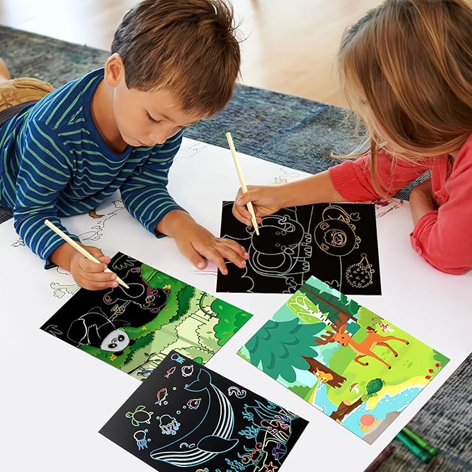 3Set Scratch Paper Art for Kids, Colorful Magic Drawing Book for Children Girls, Rainbow Scratch Off Craft Painting Book with 3 Scratch Pen for Birthday Party Games, DIY Projects Kits Craft Gifts