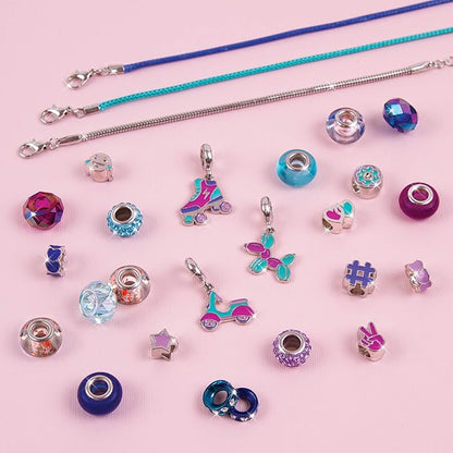 Make It Real - Halo Charms Bracelets True Blue - DIY Charm Bracelet Making Kit - Friendship Bracelet Kit with Beads, Charms & Cord - Arts & Crafts Bead Kit for Girls - Makes 3 Bracelets