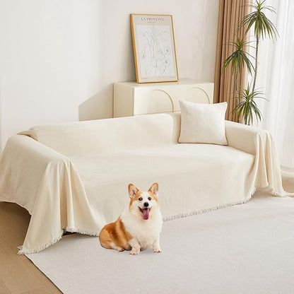MYSKY HOME Couch Cover for Pets Beige Couch Covers for 2 Cushion Couch Sofa Couch Cover Sectional L Shape Chenille Couch Cushion Covers for Pets, Throw Couch for Dogs, Kids,71" X118"