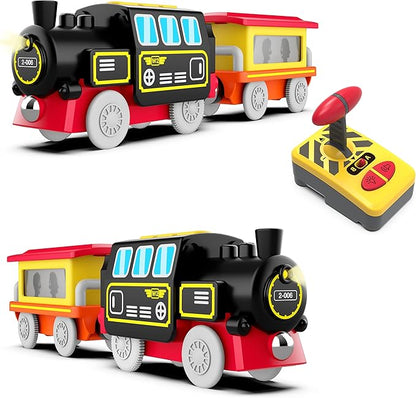 Motorized Train for Wooden Track, Remote Control Train with Magnetic Connection, Battery Operated Locomotive Trains for Toddlers, Compatible with Thomas, Brio, Chuggington