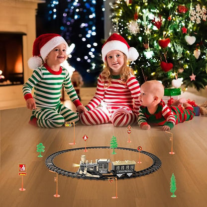 JUQU Train Set - Train Toys for Boys w/Lights & Sounds (ON/Off), Toddler Toy Train Sets w/Locomotive Engine, Cars& Tracks, Christmas Train Gift for 3 4 5 6 7 8+ Year Old Kids Birthday Gifts