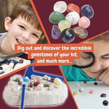 Science4you Gemstone Dig Kit for Kids – Learn About Gemstones & Archeology with This Excavation Kit, Discover All The Incredible Minerals, A Archeology Gift for Boys & Girls Age 6 7 8 9+