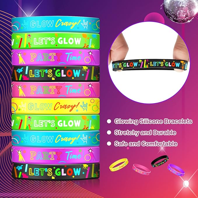 36 Packs Glow in The Dark Bracelets Neon Party Favors Wristband Silicone Glow Bracelets for Party Favors Glow in The Dark Party Supplies Carnival Wedding New Years Party Favors