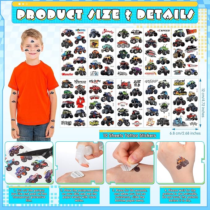 120 Pcs Truck Party Favors Set Include 12 Truck Bubble Wands 12 Slap Bracelets 12 Keychain 12 Truck Gift Bag 12 Truck Stickers 12 Drinking Straw 50 Stickers for Truck Birthday Party Favors