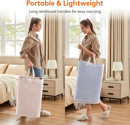 Lifewit 2 Pack Laundry Basket 80L Each, Collapsible Clothes Hamper with Reinforced Handles, Freestanding Waterproof Design for Bedroom and Laundry Room, Pink&Blue 160L Total