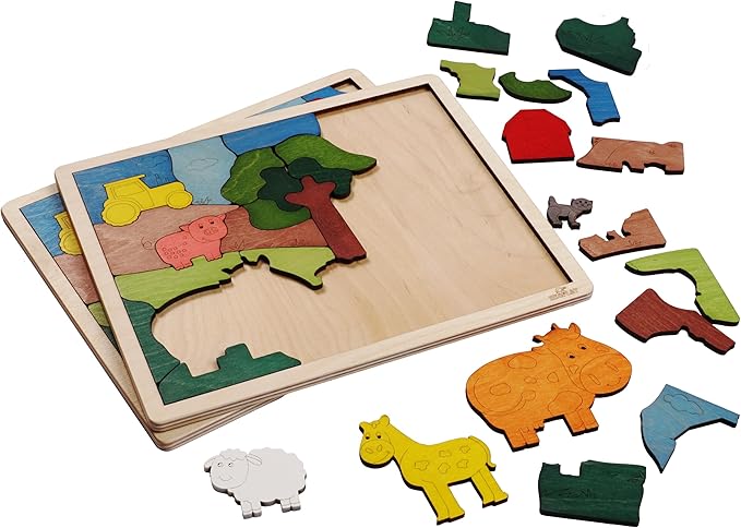 Down on The Farm Wooden Puzzle, 33 Pieces, Endangered Animals, Farm Animals, for Kids Ages 3+