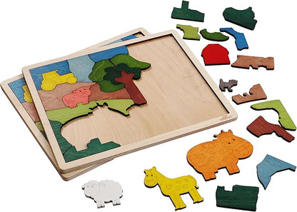 Down on The Farm Wooden Puzzle, 33 Pieces, Endangered Animals, Farm Animals, for Kids Ages 3+