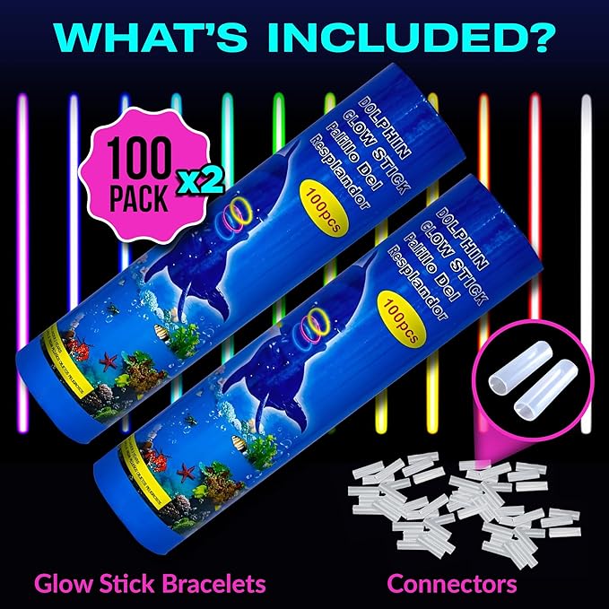 Glow Sticks 500 Bulk Pack - 100 Pcs Per Pack - 12 Hour Glow Stick - 8" Necklace Bracelet and Glasses Party Favors - Thanksgiving and Christmas Party - Outdoor Concerts - Festivals - Nighttime Sport