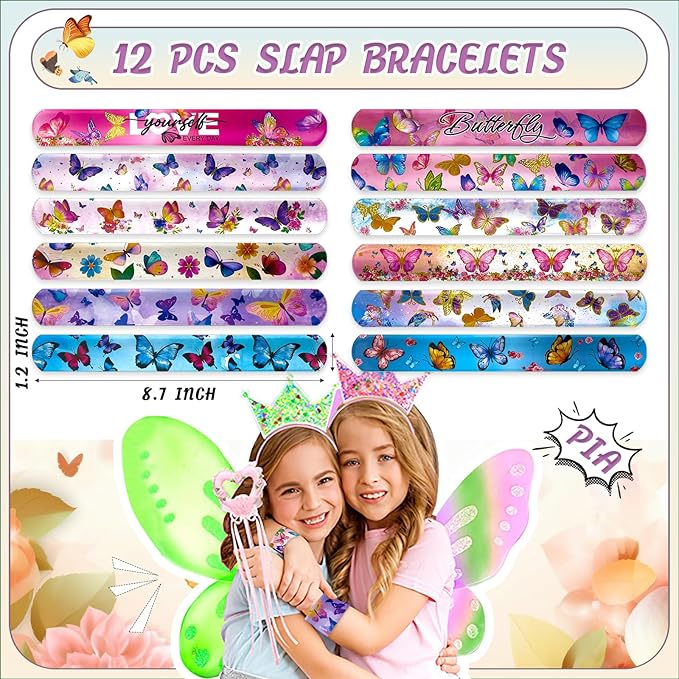 144 Pcs Butterfly Party Favors Set with Butterfly Straws Keychains Slap Bracelet Tattoo Stickers Wristbands Hair clips Goodie Bags Butterfly Party Supplies Butterfly Birthday Decorations