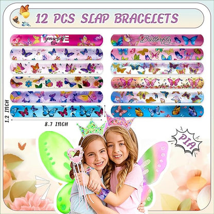 144 Pcs Butterfly Party Favors Set with Butterfly Straws Keychains Slap Bracelet Tattoo Stickers Wristbands Hair clips Goodie Bags Butterfly Party Supplies Butterfly Birthday Decorations