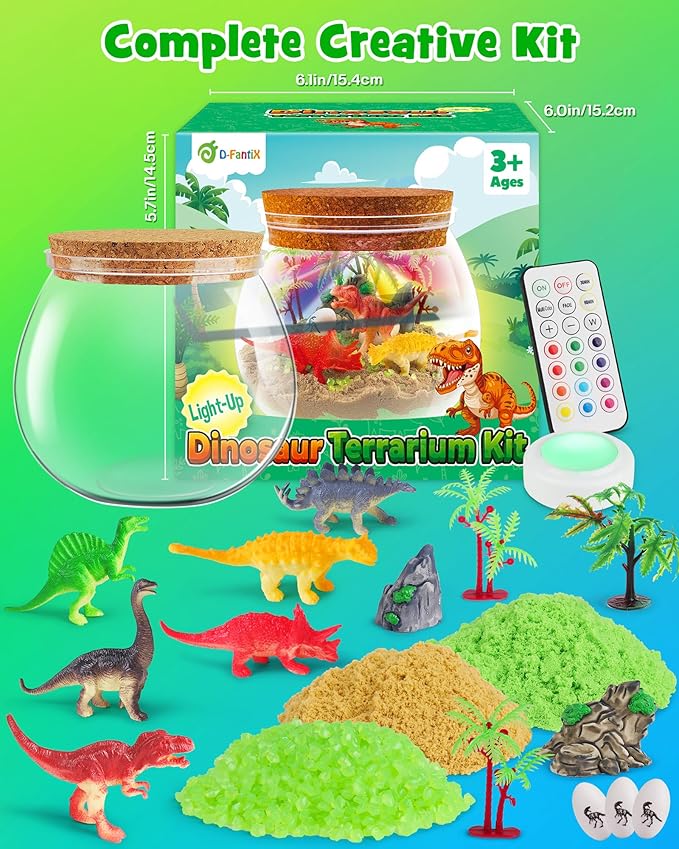 D-FantiX Dinosaur Toys Terrarium Kit for Kids, LED Dino Night Light, DIY Arts and Crafts Science Projects Kit, Birthday for Boys Age 3 4 5 6 7 8-12 Year Old