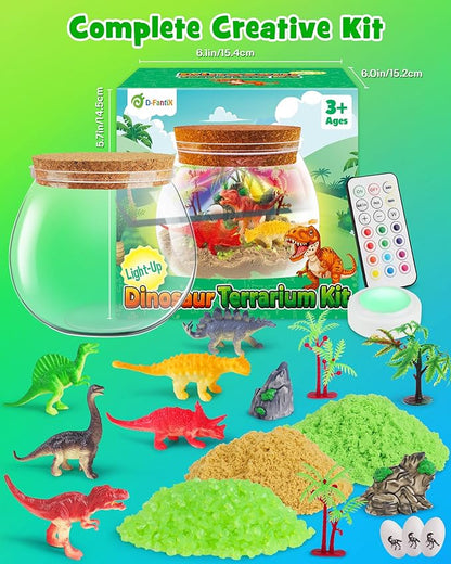 D-FantiX Dinosaur Toys Terrarium Kit for Kids, LED Dino Night Light, DIY Arts and Crafts Science Projects Kit, Birthday for Boys Age 3 4 5 6 7 8-12 Year Old