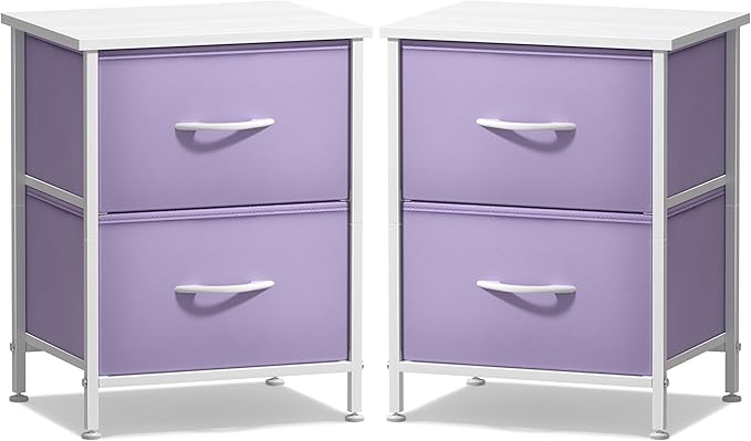 Sorbus Nightstand with 2 Drawers - Kids Bedside Furniture End Table Night Stand - Steel Frame, Wood Top & Easy Pull Fabric Bins - Dresser & Chest for Home, Bedroom Accessories, Office & Dorm (2 Pack)