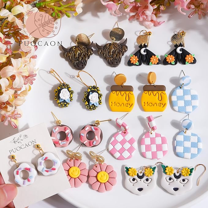 Puocaon Smiley Sunflower Clay Cutters - 6 Pcs Polymer Clay Cutters for Earrings Making, Smiley Face Flower Clay Cutters Set Polymer Clay Jewelry Making, Spring Daisy Earrings Clay Cutters Shape