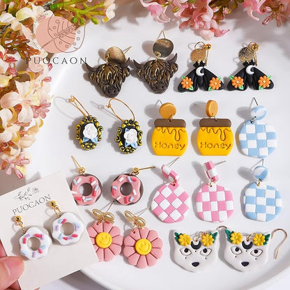 Puocaon Smiley Sunflower Clay Cutters - 6 Pcs Polymer Clay Cutters for Earrings Making, Smiley Face Flower Clay Cutters Set Polymer Clay Jewelry Making, Spring Daisy Earrings Clay Cutters Shape