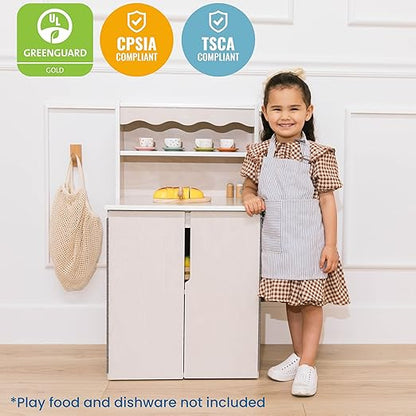 ECR4Kids Play Kitchen Storage Cupboard, Wooden Playset, White Wash