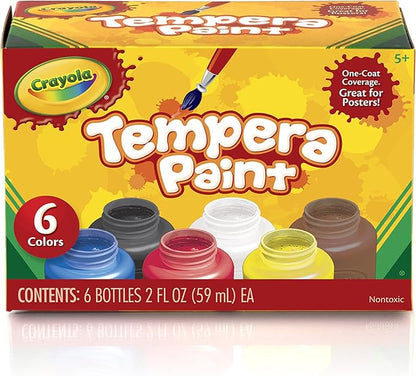 Crayola Tempera Paint, Kids Painting Supplies, 2oz Bottles, 6 Count