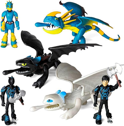 Toysvill Dragons & Vikings Big Action Figures | Light Fury, Night Fury, Deadly Nadder, 2 Hiccup's, Astrid Hofferson | Set of 6 Pcs