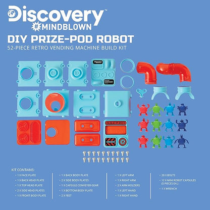 Discovery™ #MINDBLOWN DIY Prize-Pod Robot Kit, 52-Piece Vending Machine Building Set, 12 Transforming Capsules, Educational Science Experiment, Engineering STEM Project, Robotics Toy Gift Kids Age 8+