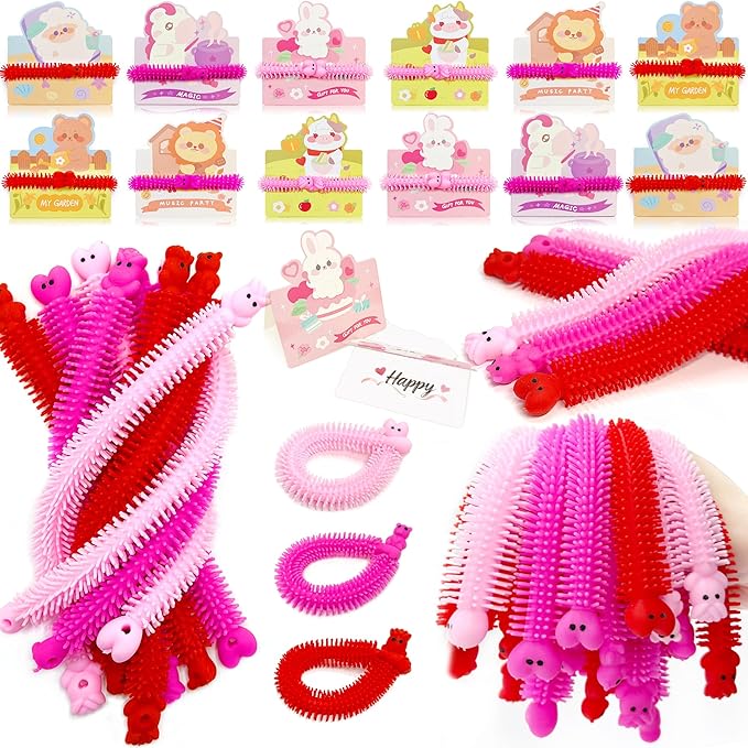 YZXODN Children’s Day 48 PCS Stretchy Strings Fidget Toys, 24 Sensory Toys + 24 Cards for Kids - Stress Relief, Autism Toy – Perfect for Children’s Day, Classroom Exchange, Party Favors