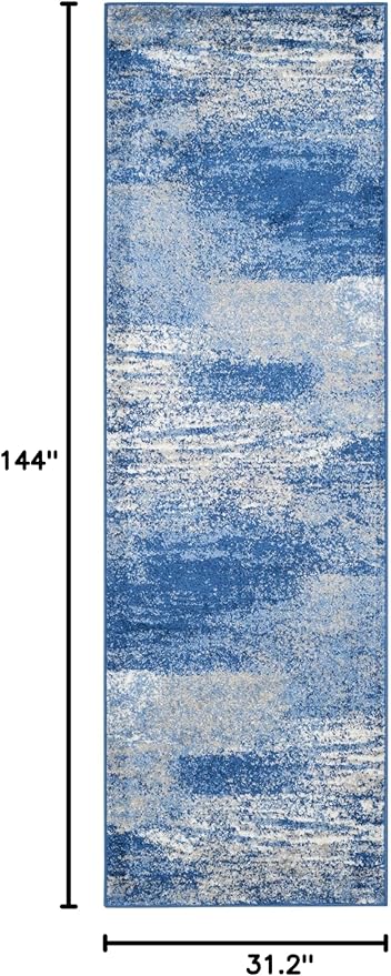 SAFAVIEH Adirondack Collection Runner Rug - 2'6" x 12', Silver & Blue, Modern Abstract Design, Non-Shedding & Easy Care, Ideal for High Traffic Areas in Living Room, Bedroom (ADR112F)