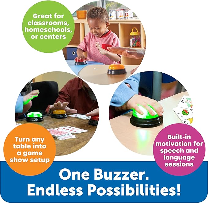 Learning Resources Lights and Sounds Buzzers - Classroom Must Haves Supplies, Kids Toys, Sound Effect Button, Family Game Shows For Trivia, Participation Tools Boys and Girls Birthday Gifts