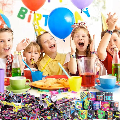 48 PCS 80s 90s Theme Party Favors Slap Bracelets, Wristbands Bracelets for Kids Adults Retro Birthday Party Supplies, Classroom Prizes Rewards Exchanging Gifts