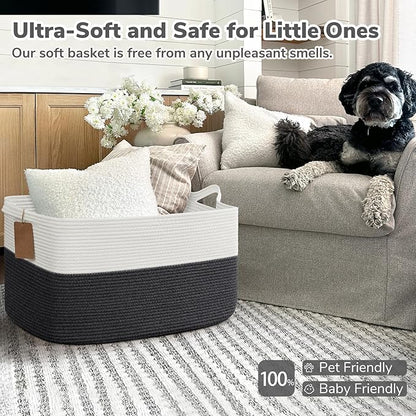 Goodpick Woven Storage Baskets for Organizing 22”x17”x12” Large Blanket Basket for Living Room Bedroom, Rectangle Toy Baskets Storage Kids with Handles, Dark Gray