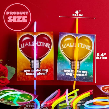 JOYIN 36 Packs Neon Valentines Day Gift Cards with Glow Stick Bracelets, Glow in the dark Necklaces for Valentine's Party Favor, Valentine Classroom Exchange Cards, Valentine School Prize