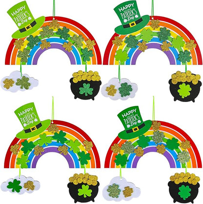 Winlyn 12 Sets St. Patrick's Day Decorations Rainbow Ornaments DIY St. Pat's Craft Kits Rainbow Four-Leaf Clover Irish Lucky Shamrock Foam Stickers for Kids Party Classroom Home Activity Art Project