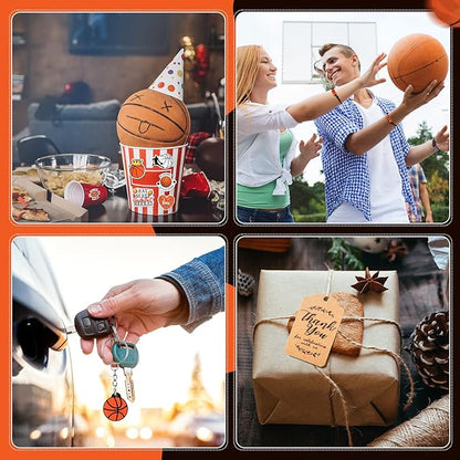 Basketball Party Favor Set Basketball Gift Bulk Charm Bracelets Keychains Sticker Organza Bags Thank You Tags for Basketball Team Party Supplies Boy Girl Classroom Reward Decoration Outdoor(130 Pcs)