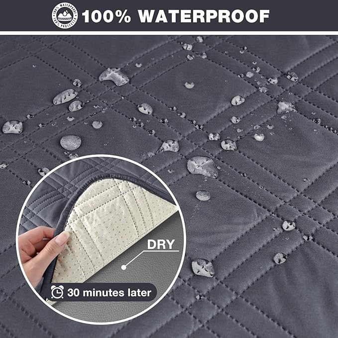 TAOCOCO 100% Waterproof Oversized Loveseat Recliner Cover, Non Slip Split Recliner Couch Covers for 2 Cushion Couch with Elastic Straps for Pets Kids(Oversized 2 Seater, Dark Grey)