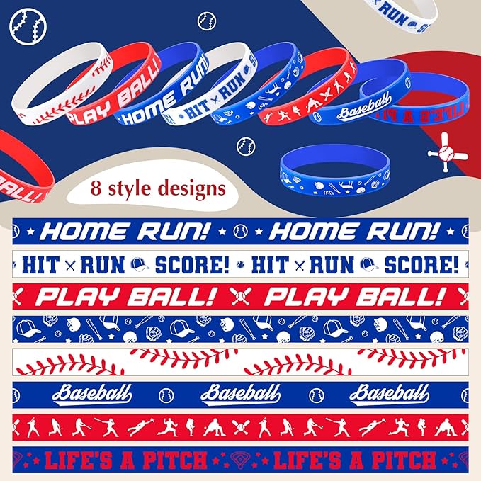 160 Pieces Baseball Silicone Rubber Bracelets Motivational Rubber Wristbands Baseball Party Favors Baseball Bracelet Baseball Wristbands for Kids Adults Baseball Theme Party Birthday Favors, 8 Designs