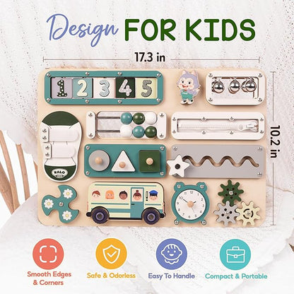 KALOTOYS Large Montessori Busy Board for Baby & Toddlers 1-3 — 17-Inch Wooden Sensory Activity Board — Fine Motor Skills & Early Learning Educational Toy for 1 2 3 Year Old, Travel Friendly & Safe