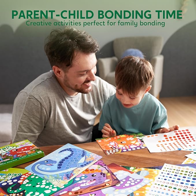 Klever Kits Dot Art Kit for Kids, No Mess Sticker for Toddler 3-7, Craft Kits, DIY Creative Activity, Travel Toy, Birthday Gifts for Boys Girls (Dinosaur)