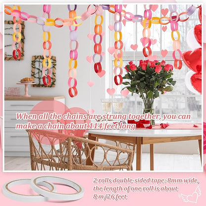 Lincia 1000 Sheet Paper Chain Garland Strips 1x8 Inch with Double Sided Tape, DIY Construction Paper Chains for Birthday Wedding Holiday Party Decorations, Crafts Supplies (Valentine)
