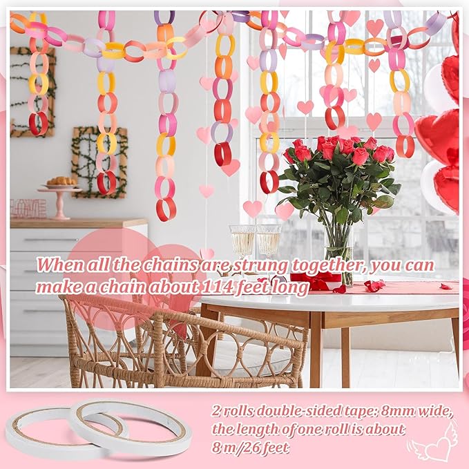 Lincia 600 Sheet Paper Chain Garland Strips 1x8 Inch with Double Sided Tape, DIY Construction Paper Chains for Birthday Wedding Holiday Party Decorations, Crafts Supplies (Valentine)