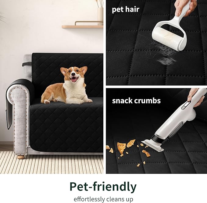 CHUN YI Oversized Couch Cover, Water Resistant Sofa Cover Slipcover for 4 Cushion Sofa, Washable with Adjustable Strap Storage Pocket for Living Room Dog Pet (Oversized Sofa, Black)