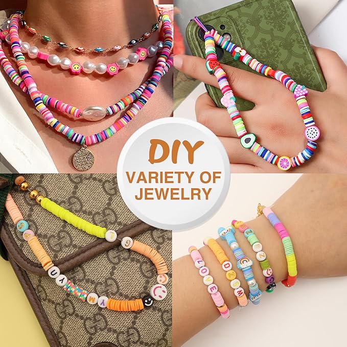 XSEINO 9360PCS Clay Beads Bracelet Making Kit,46Colors Flat Friendship Polymer Heishi Beads for Jewelry Making with Rich Jewelry Making Accessories for Crafts Christmas Gifts