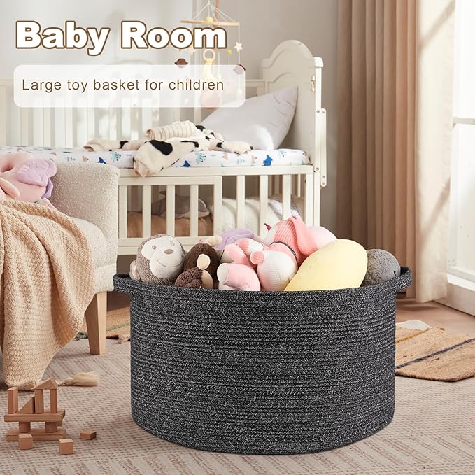 OIASKET Large Woven Baskets for Storage, 23.6" x 23.6" x 14.6" Blanket Storage Living Room, Baby Toy Basket for Clothes, Pillows, Towels, Shoe Basket for Entryway (Black)