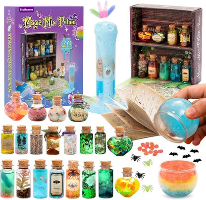 LiyLiyanna Magic Mystic Potion Kits for Kids, Mix 20 Magic Wizard Potion Bottles Birthday Decorations, Mystic Potion Craft Kits, Magic Kits Gifts for Girls and Boys Age 6 7 8 9 10+