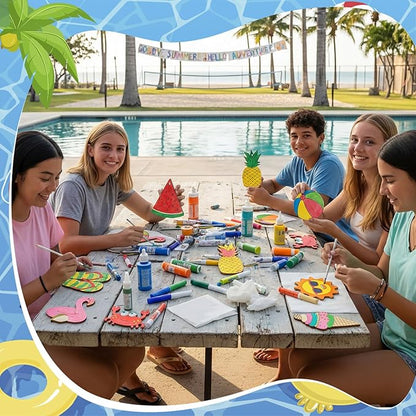 Saypacck 24 Pcs Summer Beach Party Favors Wooden Painting Craft Kits Birthday Party Supplies with Organza Bag for Goodie Bags Fillers Adult Thank You Gifts