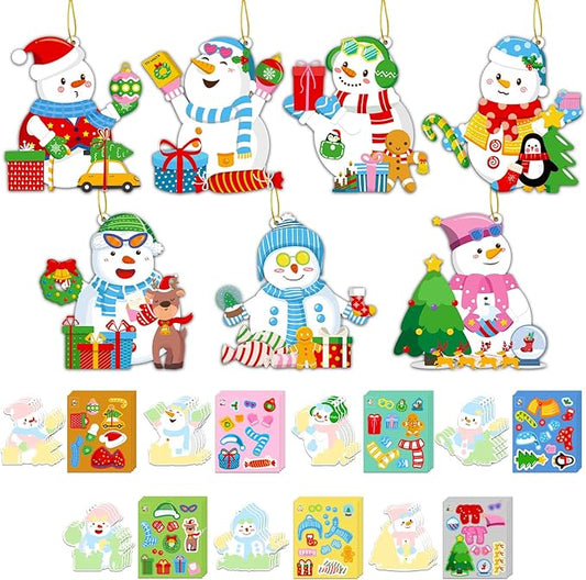 28 Pack Christmas DIY Crafts Kit for Kids, Make Your Own Christmas Snowman Ornaments Xmas Stickers Cutouts Arts and Crafts Bulk for Kids Winter Holiday Xmas Classroom Art Activities Party Decorations