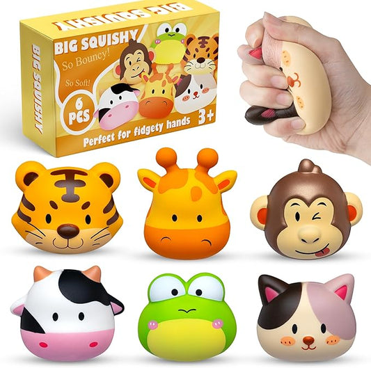 Party Favors for Kids 6PCS Large Animal Squishy Toys, Stress Balls Goodie Bag Stuffers, Pinata Stuffers,Birthday Gifts for Boys & Girls,Treasure Chest Prizes,Classroom Prizes for Kids