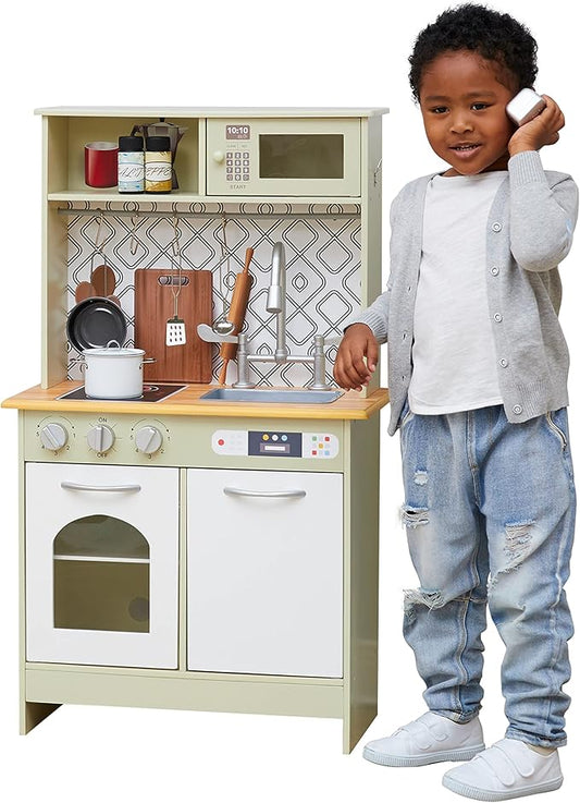 Teamson Kids - Little Chef Boston Modern Play Kitchen - Olive Green/White 22.25 x 12 x 37.5 inches