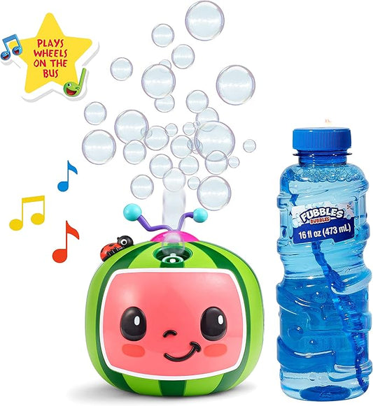 CoComelon NO Spill Musical Bubble Machine | Bubble Toy for Baby, Toddlers and Kids | Amazon Toys Exclusive with 20oz of Extra Bubble Solution (Bubble Solution Bottle Colors Will Vary)