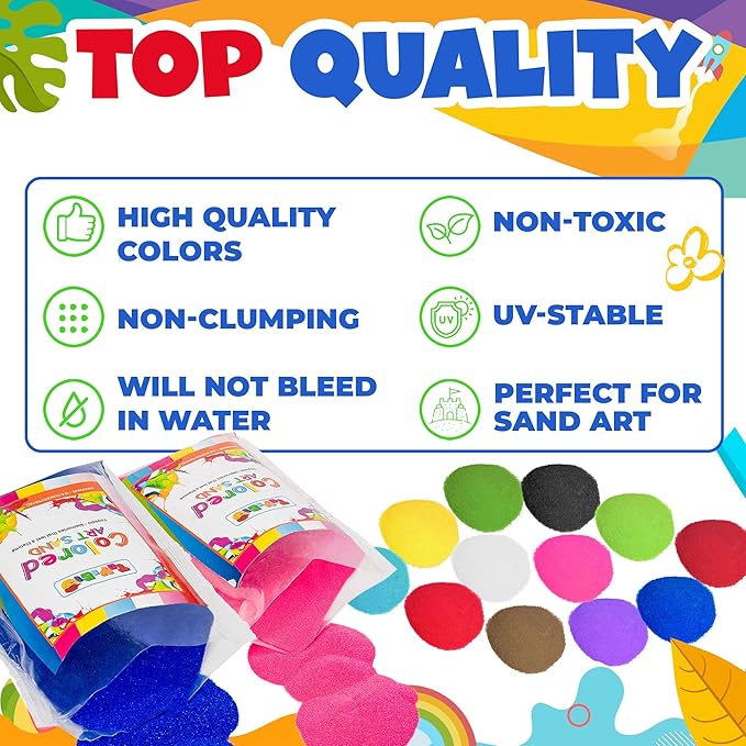 Sand Art Sand [15 Colors: 24 lbs], Colored Sands Bulk, Delightful Sands Art Fun for Crafts, Parties, Children, Nice Colorful Fun Sandy Crafts for Kids Age 3+, Non-Toxic, 15 Bags