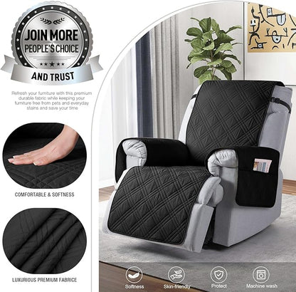 TAOCOCO 100% Waterproof Recliner Chair Cover, Small Recliner Covers for Recliner Chair with Pocket, Non Slip Reclining Chair Cover Furniture Protector for Kids, Pets(X-Small Chair, Black)