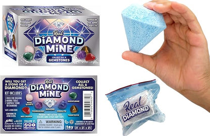 JA-RU Real Diamond Mine Gemstone Dig Kit (12 Packs) Mystery Rock, Minerals, and Gems for Kids | Break Your Own Geodes and a Chance to Get 1 Real Diamond | Party Favors for Kids Goodie Bags. 4630-12